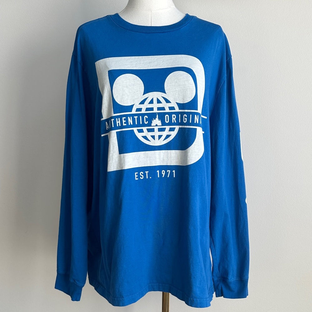 Walt Disney World Mens‎ Long Sleeve Breathable Crew Neck Shirt 2XL Blue Cotton